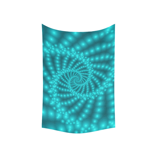 Glossy Turquoise  Beads Spiral Fractal Cotton Linen Wall Tapestry 60"x 40"