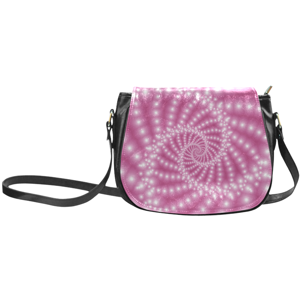 Glossy Pink Beads Spiral Fractal Classic Saddle Bag/Small (Model 1648)