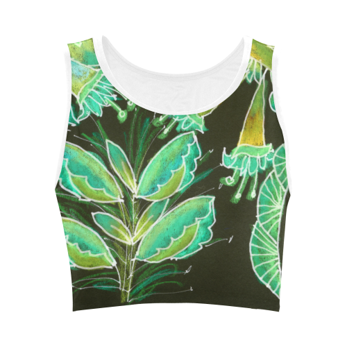 Irish Garden, Lime Green Flowers Dance in Joy Women's Crop Top (Model T42)