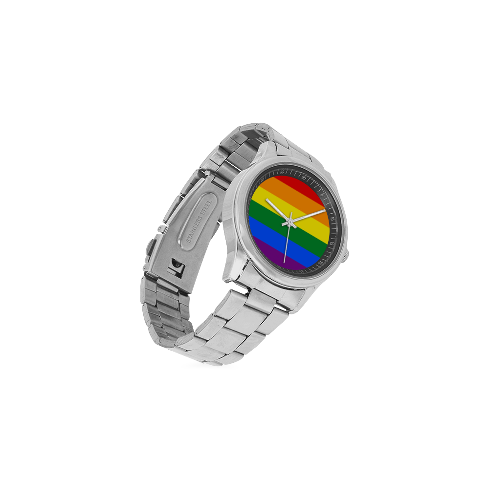 Gay Pride Rainbow Flag Stripes Men's Stainless Steel Watch(Model 104)