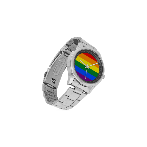 Gay Pride Rainbow Flag Stripes Men's Stainless Steel Watch(Model 104)