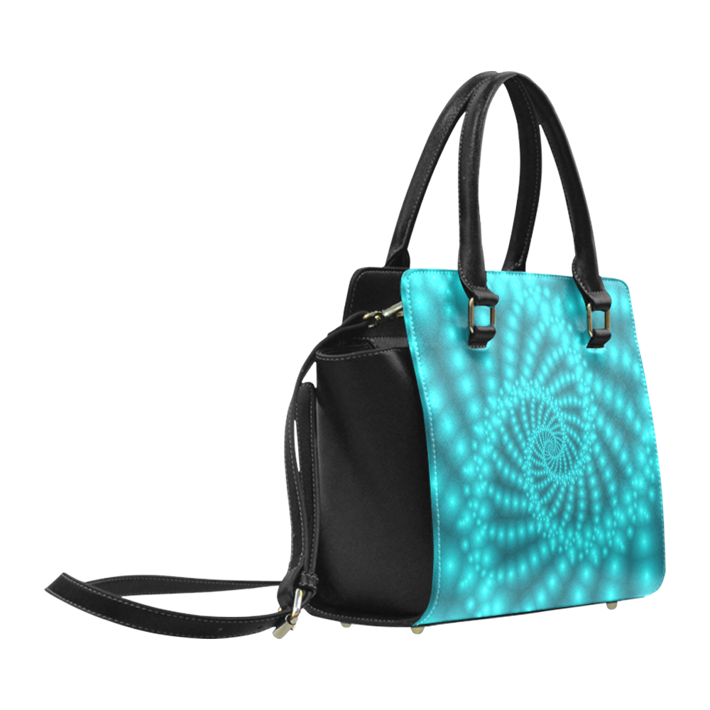 Glossy Turquoise  Beads Spiral Fractal Classic Shoulder Handbag (Model 1653)