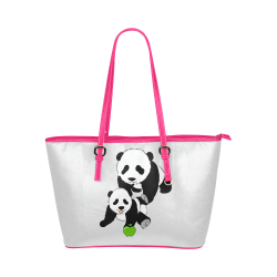 Mother and Baby Panda Leather Tote Bag/Large (Model 1651)