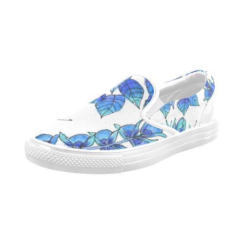 Pretty Blue Flowers, Aqua Garden Zendoodle Men's Slip-on Canvas Shoes (Model 019)