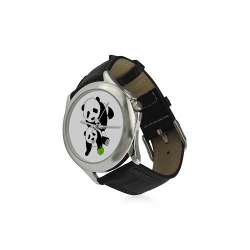 Mother and Baby Panda Women's Classic Leather Strap Watch(Model 203)