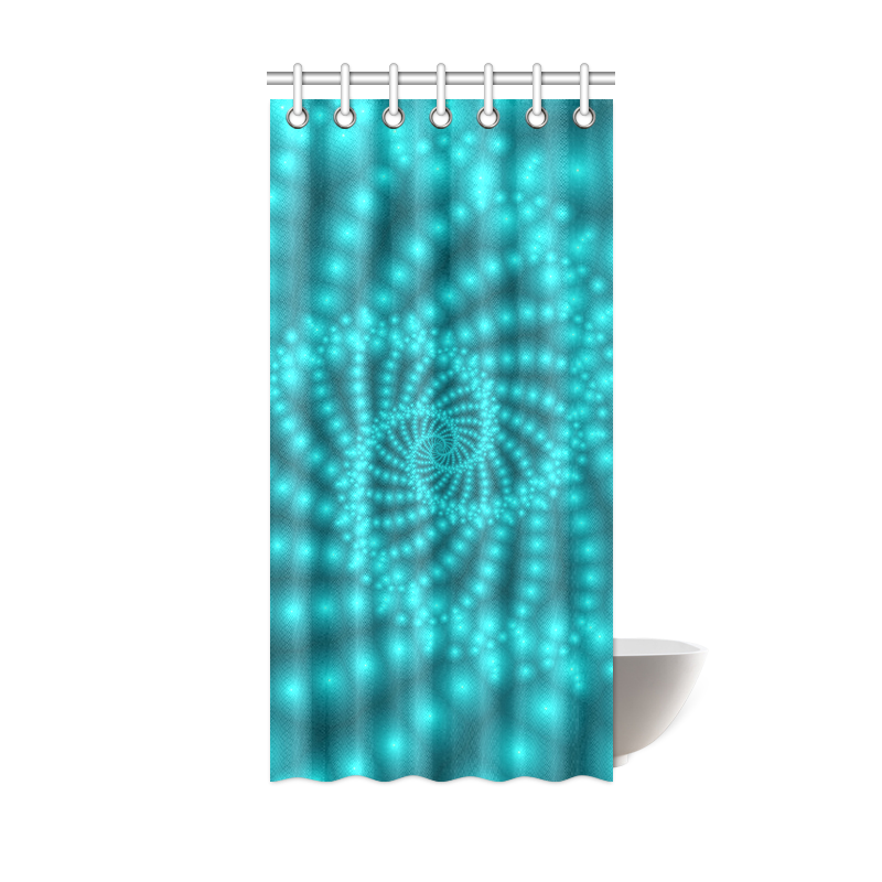 Glossy Turquoise  Beads Spiral Fractal Shower Curtain 36"x72"
