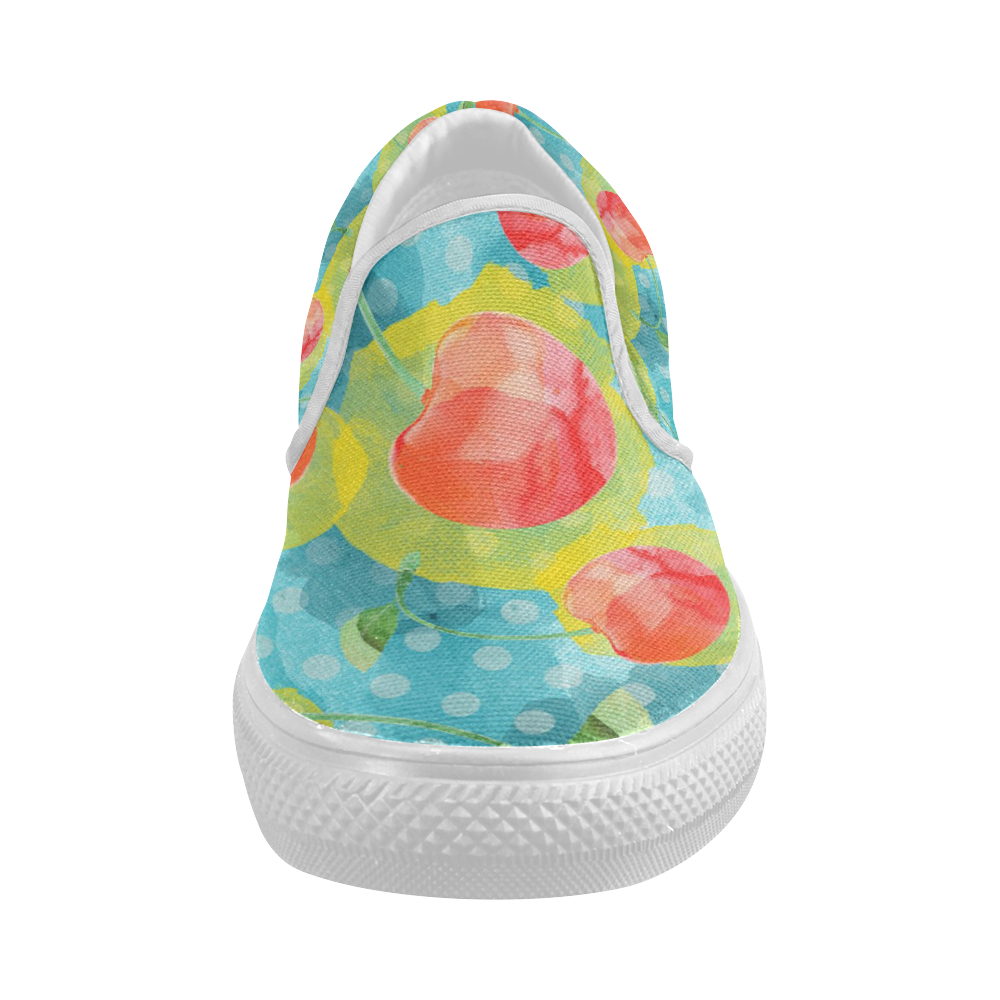 Cherries Women's Slip-on Canvas Shoes (Model 019)