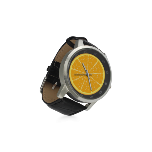 orange Unisex Stainless Steel Leather Strap Watch(Model 202)