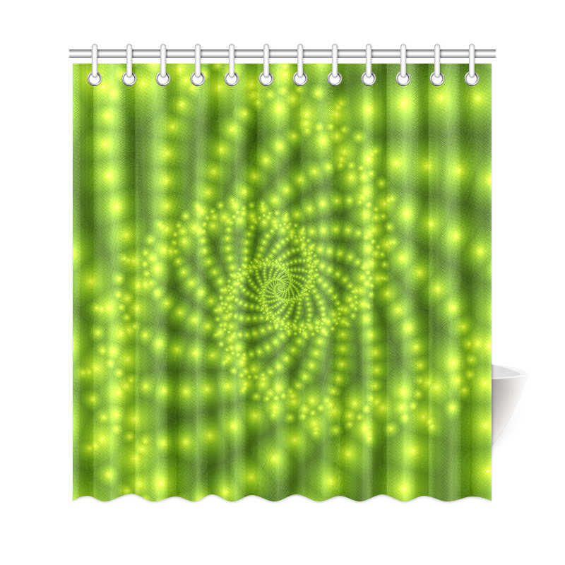 Glossy Lime Green  Beads Spiral Fractal Shower Curtain 69"x72"