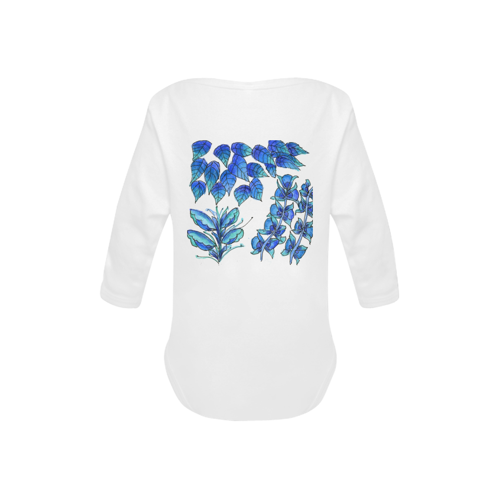 Pretty Blue Flowers, Aqua Garden Zendoodle Baby Powder Organic Long Sleeve One Piece (Model T27)
