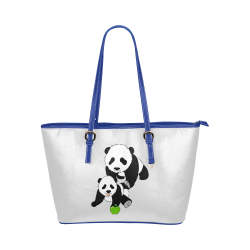 Mother and Baby Panda Leather Tote Bag/Small (Model 1651)