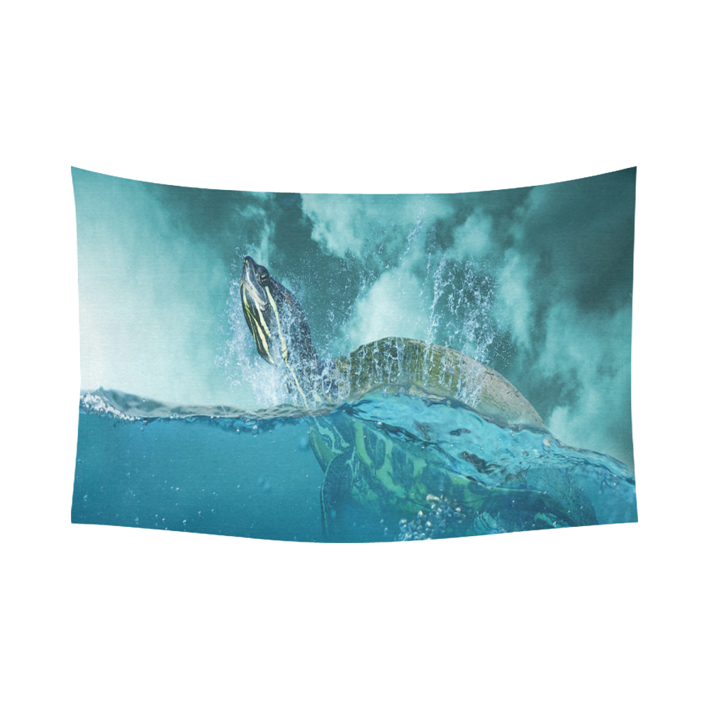 Underwater Turtle Fantasy Cotton Linen Wall Tapestry 90"x 60"