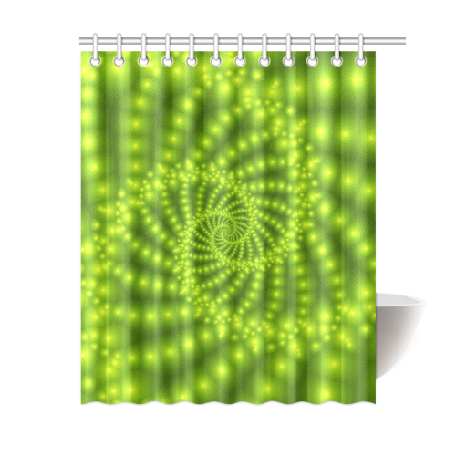 Glossy Lime Green  Beads Spiral Fractal Shower Curtain 60"x72"