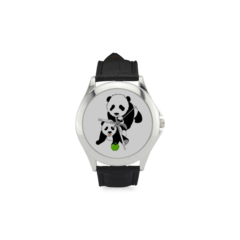 Mother and Baby Panda Women's Classic Leather Strap Watch(Model 203)