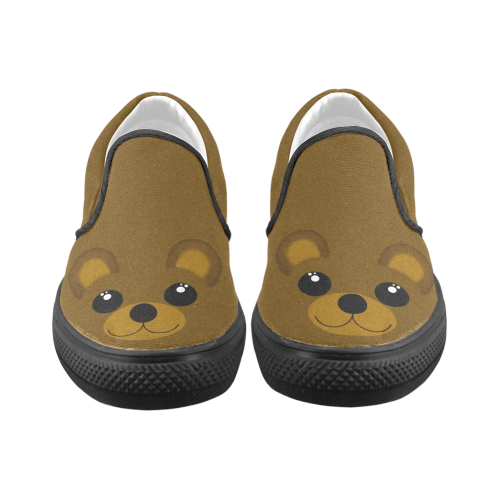 Kawaii Brown Bear Women's Unusual Slip-on Canvas Shoes (Model 019)