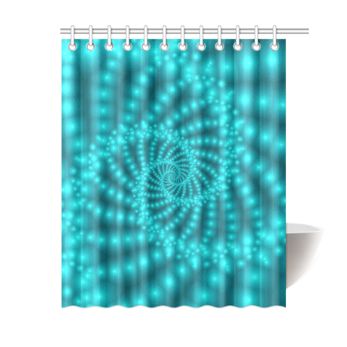 Glossy Turquoise  Beads Spiral Fractal Shower Curtain 60"x72"