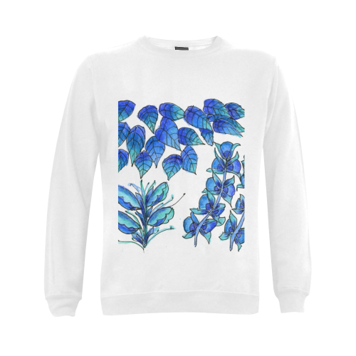 Pretty Blue Flowers, Aqua Garden Zendoodle Gildan Crewneck Sweatshirt(NEW) (Model H01)