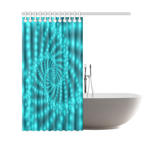 Glossy Turquoise  Beads Spiral Fractal Shower Curtain 69"x70"