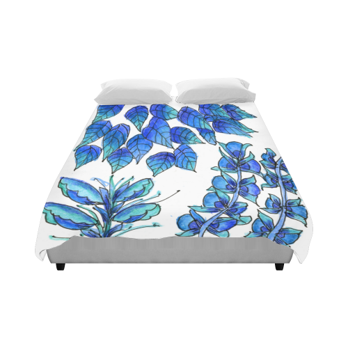 Pretty Blue Flowers, Aqua Garden Zendoodle Duvet Cover 86"x70" ( All-over-print)