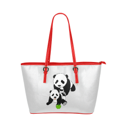 Mother and Baby Panda Leather Tote Bag/Small (Model 1651)
