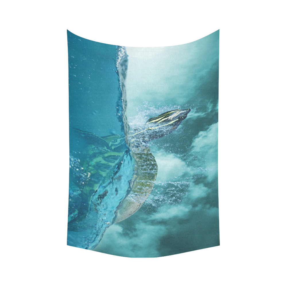 Underwater Turtle Fantasy Cotton Linen Wall Tapestry 90"x 60"