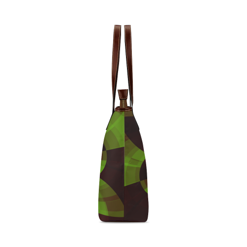 Geometric Brown and Green Shoulder Tote Bag (Model 1646)