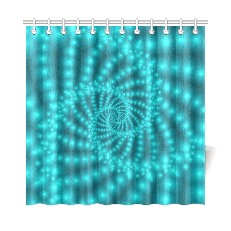 Glossy Turquoise  Beads Spiral Fractal Shower Curtain 72"x72"
