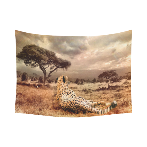 Savanna Cheetah Cotton Linen Wall Tapestry 80"x 60"