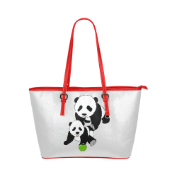 Mother and Baby Panda Leather Tote Bag/Large (Model 1651)