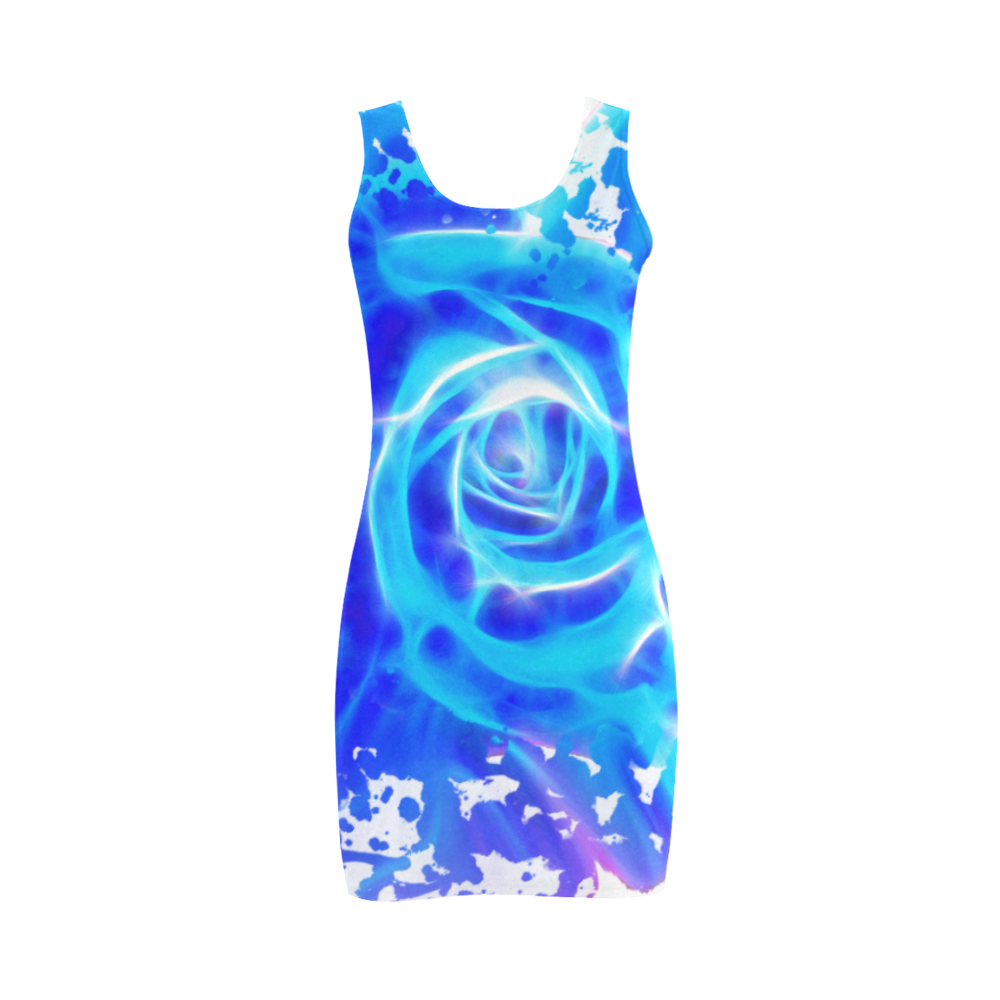Blue Fractal Rose Medea Vest Dress (Model D06)