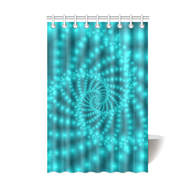 Glossy Turquoise  Beads Spiral Fractal Shower Curtain 48"x72"