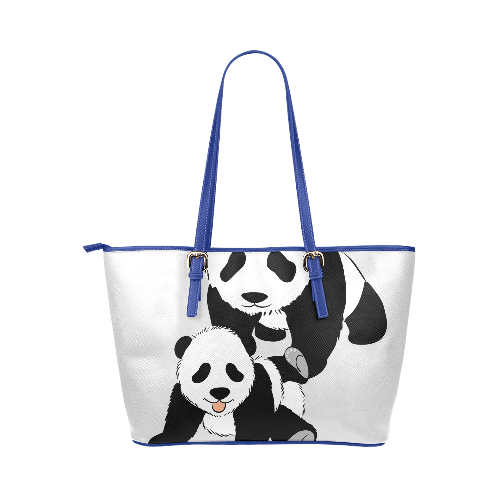 Mother and Baby Panda Leather Tote Bag/Small (Model 1651)