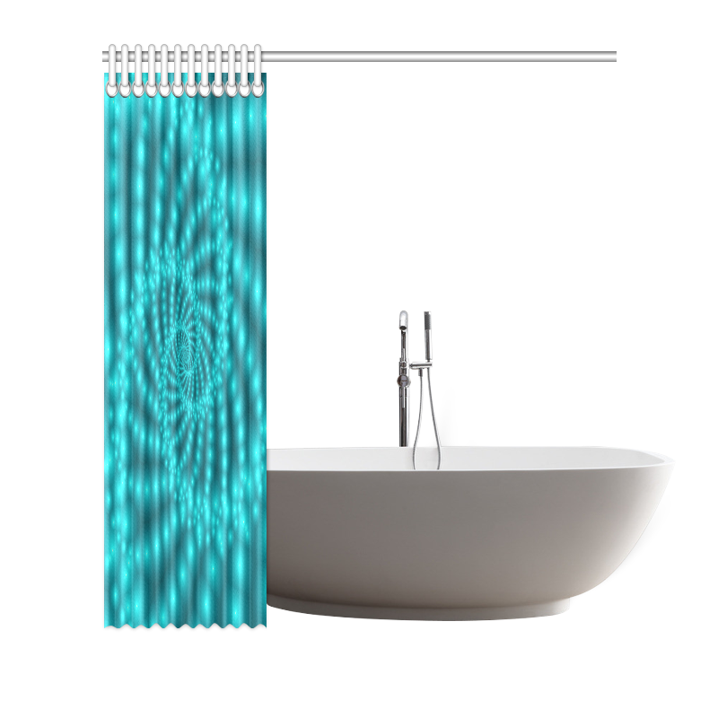 Glossy Turquoise  Beads Spiral Fractal Shower Curtain 66"x72"