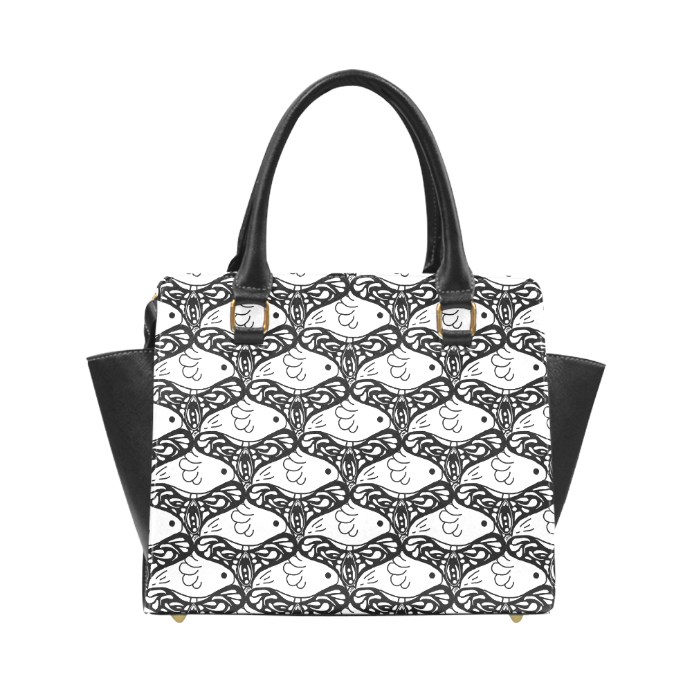 Bird and Butterfly Tessellation Rivet Shoulder Handbag (Model 1645)