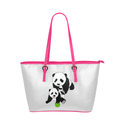 Mother and Baby Panda Leather Tote Bag/Small (Model 1651)