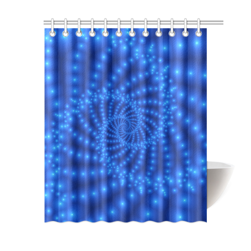 Glossy Royal Blue Beads Spiral Fractal Shower Curtain 60"x72"