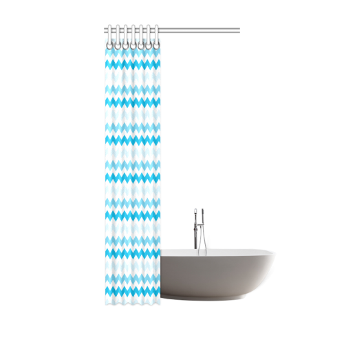 White and Blue Chevron Pattern Zig Zag Shower Curtain 36"x72"