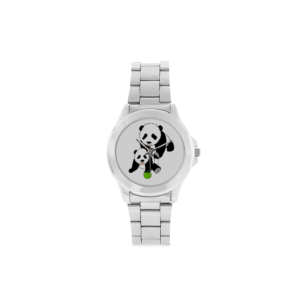 Mother and Baby Panda Unisex Stainless Steel Watch(Model 103)
