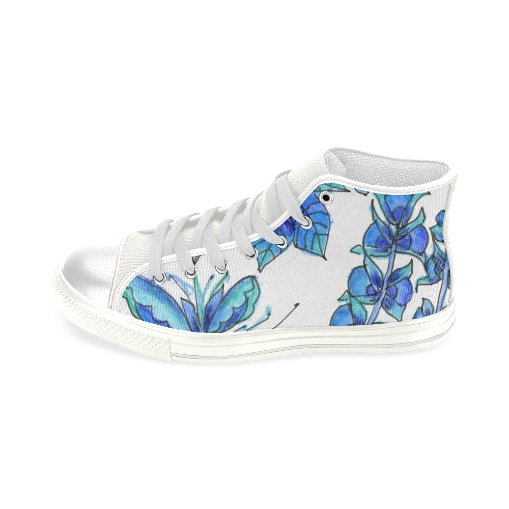 Pretty Blue Flowers, Aqua Garden Zendoodle Men’s Classic High Top Canvas Shoes (Model 017)