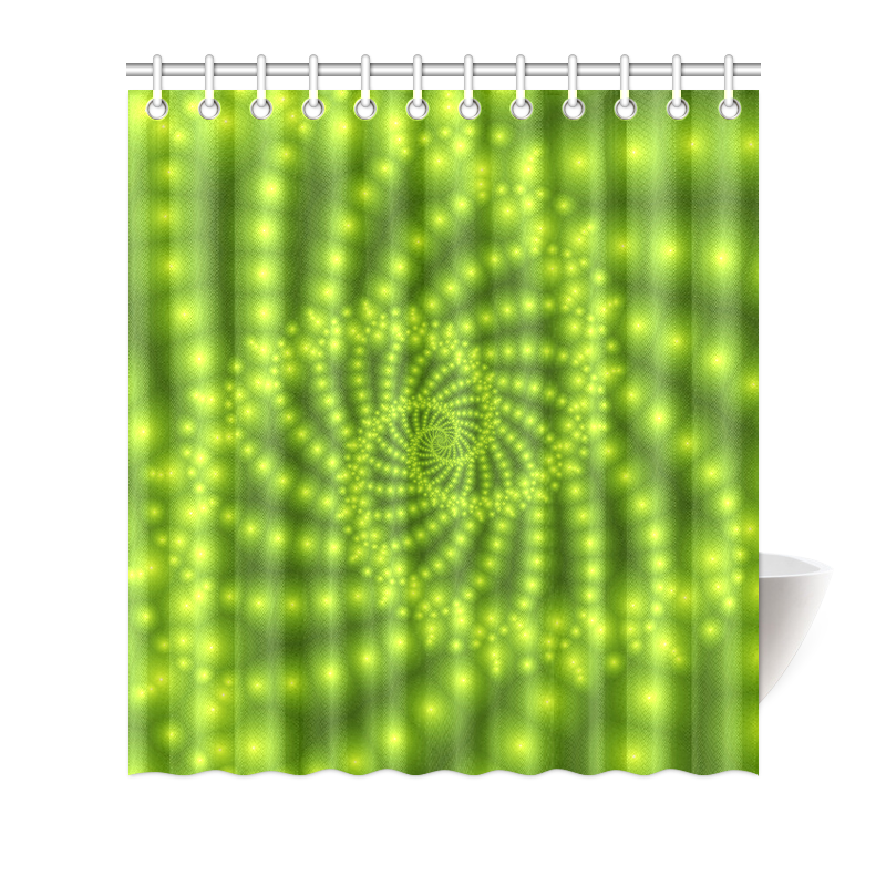 Glossy Lime Green  Beads Spiral Fractal Shower Curtain 66"x72"