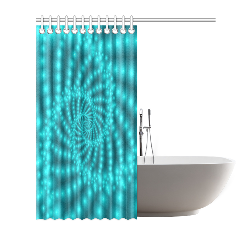 Glossy Turquoise  Beads Spiral Fractal Shower Curtain 66"x72"