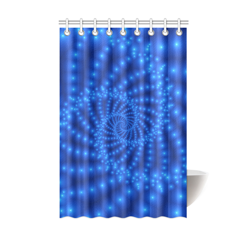 Glossy Royal Blue Beads Spiral Fractal Shower Curtain 48"x72"