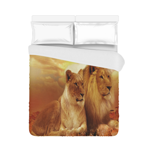Lion Couple Sunset Fantasy Duvet Cover 86"x70" ( All-over-print)