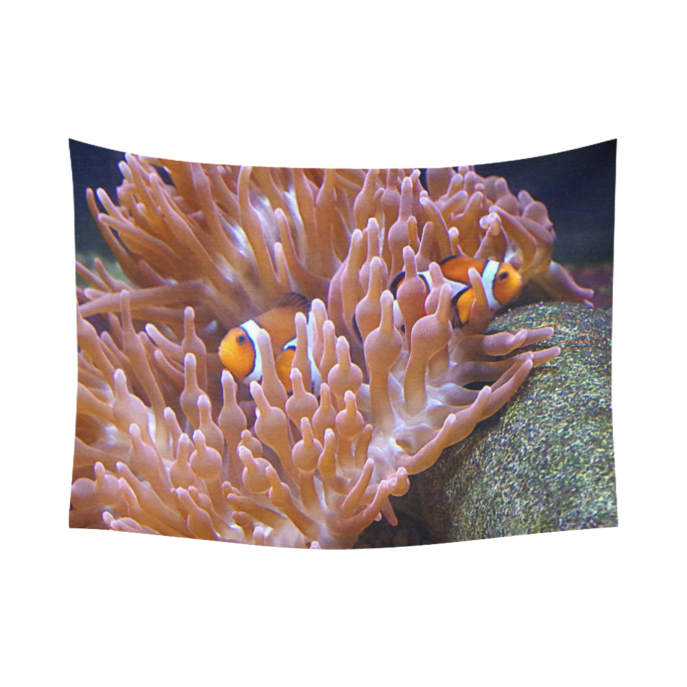 Coral And Clownfish Cotton Linen Wall Tapestry 80"x 60"