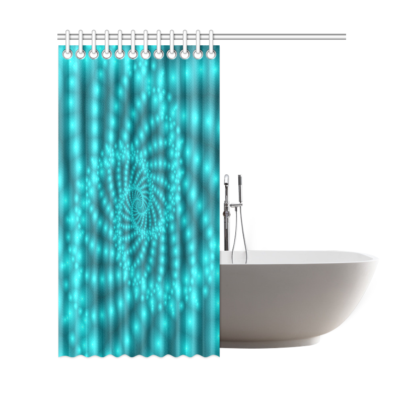 Glossy Turquoise  Beads Spiral Fractal Shower Curtain 69"x72"