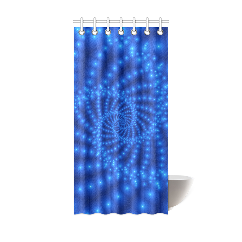 Glossy Royal Blue Beads Spiral Fractal Shower Curtain 36"x72"