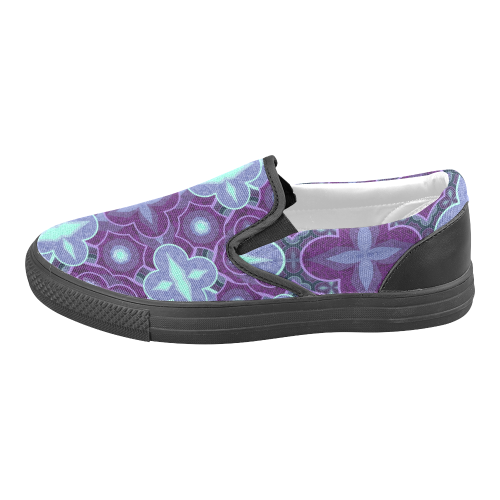 Purple blue pattern Men's Slip-on Canvas Shoes (Model 019)