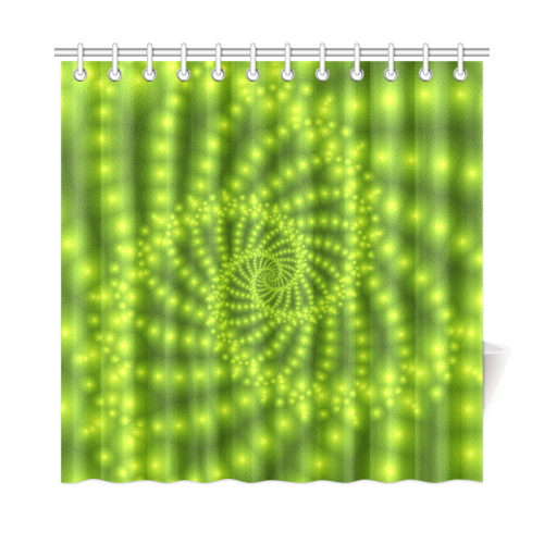 Glossy Lime Green  Beads Spiral Fractal Shower Curtain 72"x72"