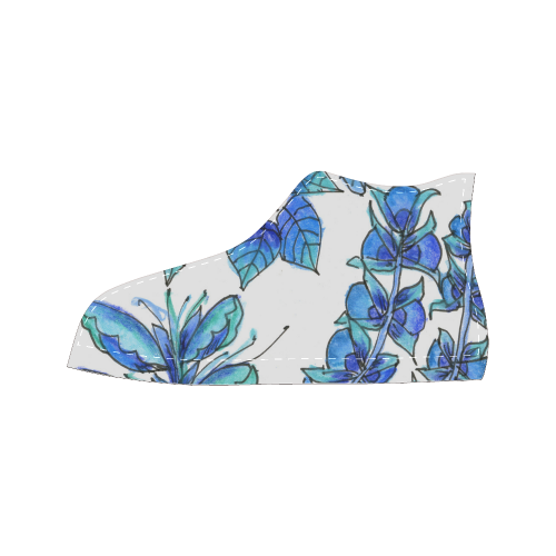 Pretty Blue Flowers, Aqua Garden Zendoodle Men’s Classic High Top Canvas Shoes (Model 017)