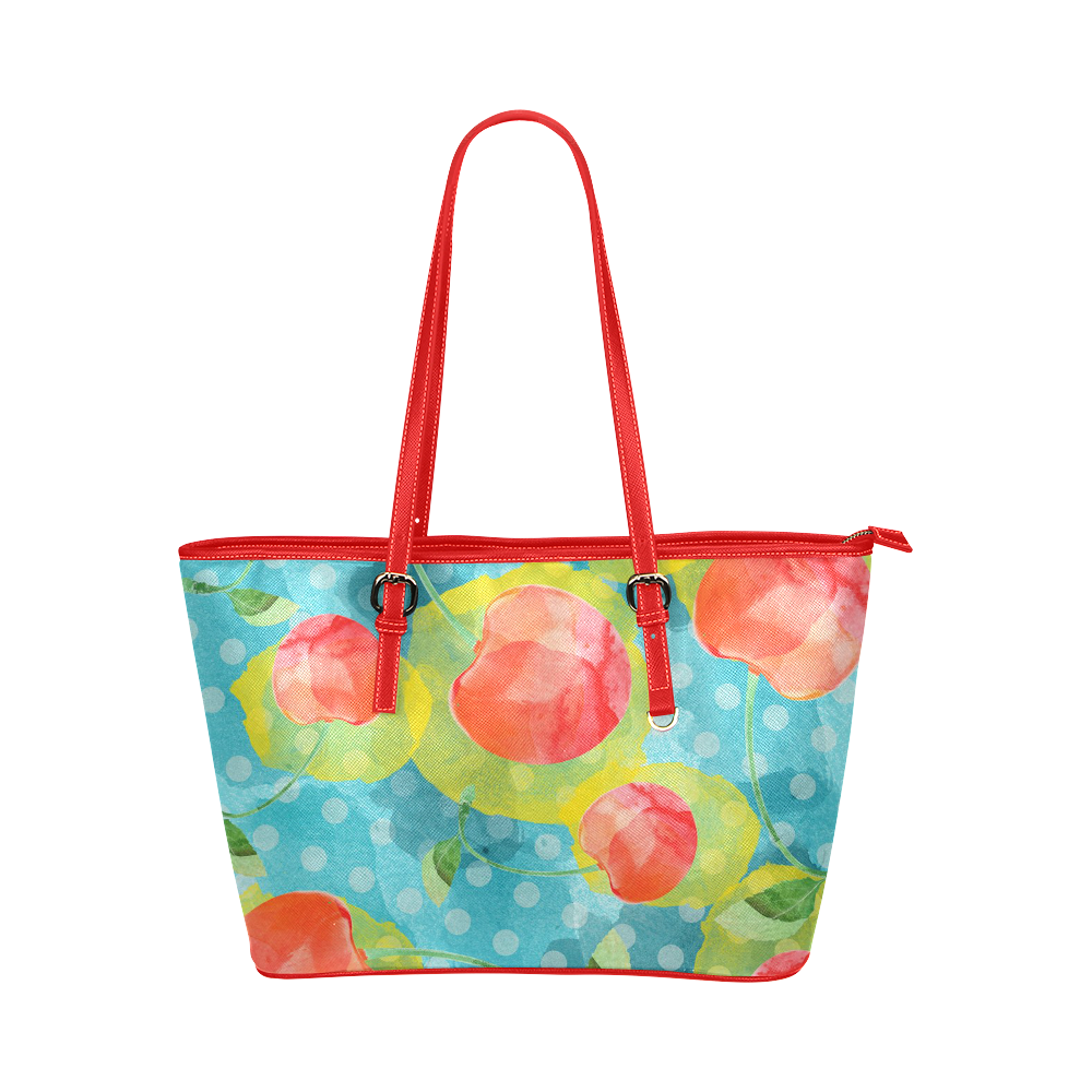 Cherries Leather Tote Bag/Large (Model 1651)